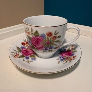 🫖 Vintage Floral Porcelain Teacup and Saucer Set